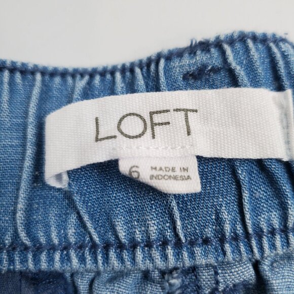 Loft High Waisted Baggy Wide Shorts Women Size 6 Denim Finish Linen Blend - Picture 2 of 10